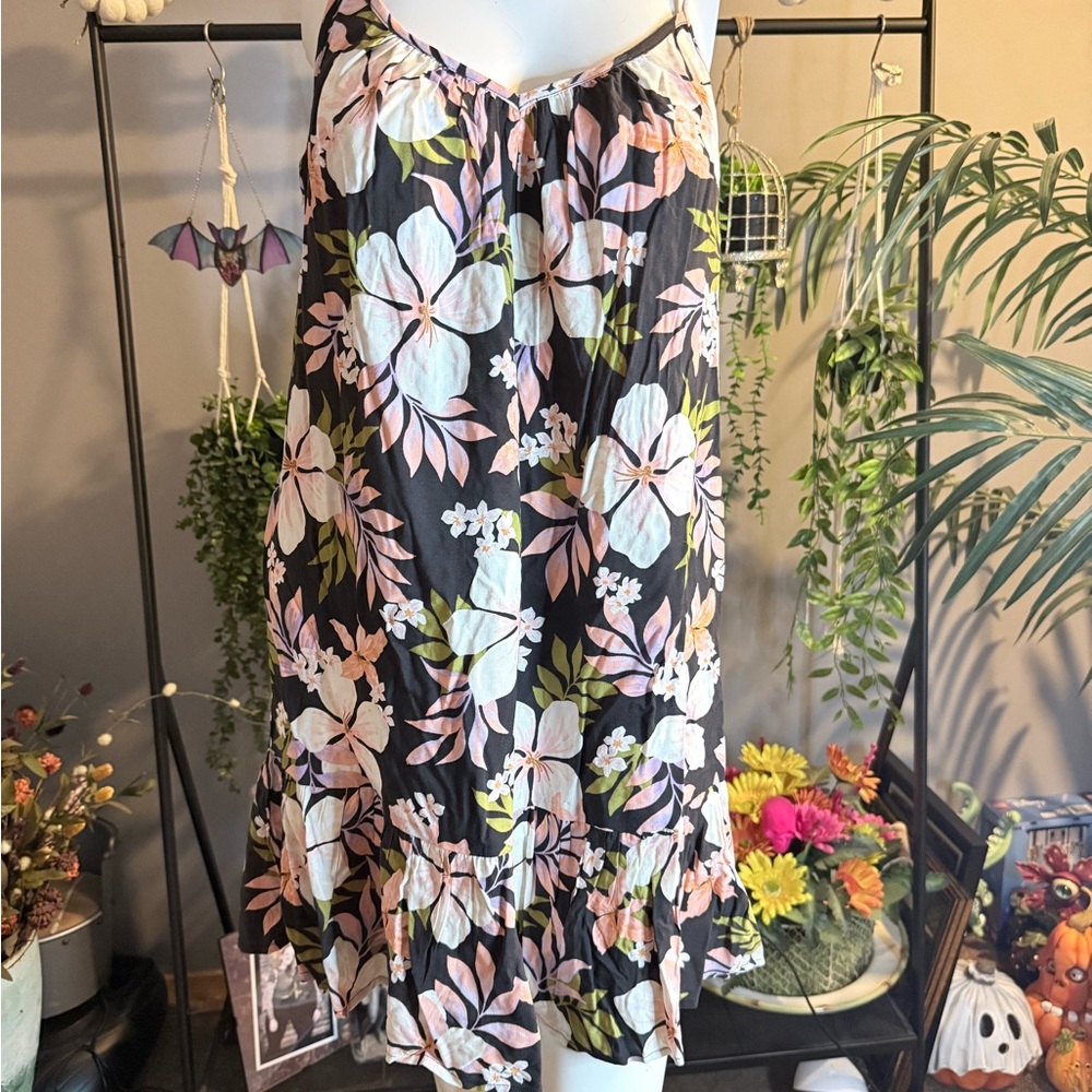 Billabong Black Mini Skirt with Pink, White & Green Floral Print